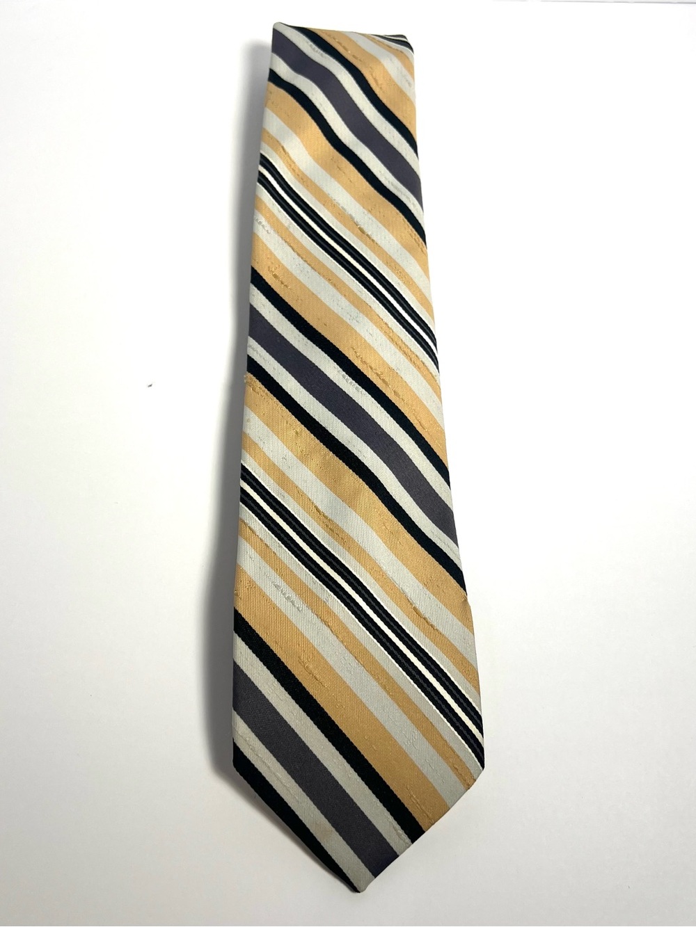 Vintage Velducci Stripped Necktie Beige Gray Black Polyester Men’s Tie